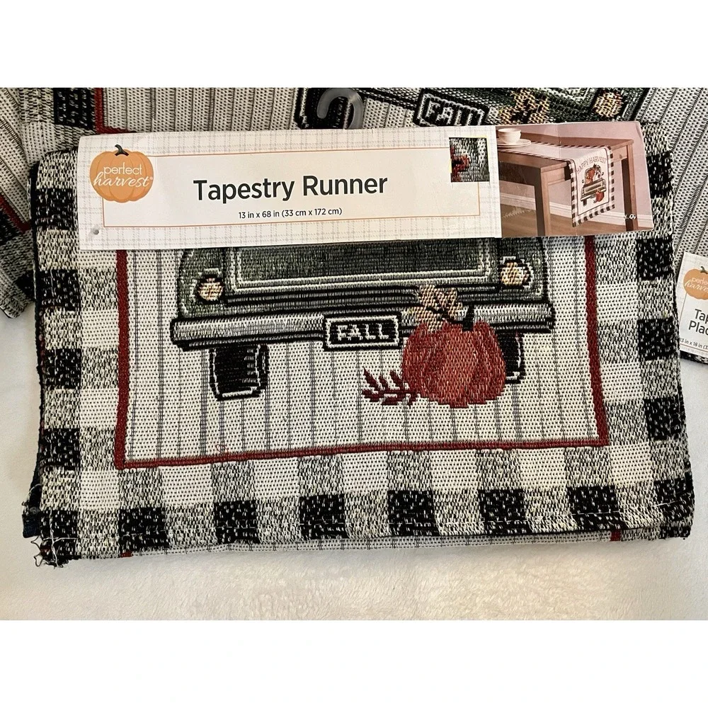 Fall Tapestry Placemats Happy‎ Harvest Truck Pumpkins Matching Table Runner